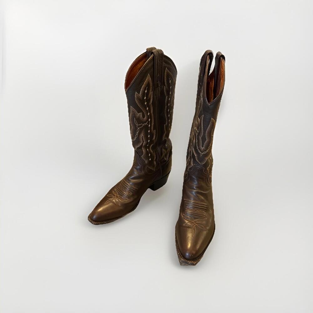 JUSTIN LADIES BOOTS BROWN LEATHER SIZE 5.5B ROUND TOE 12 INCH MADE IN MEXICO
